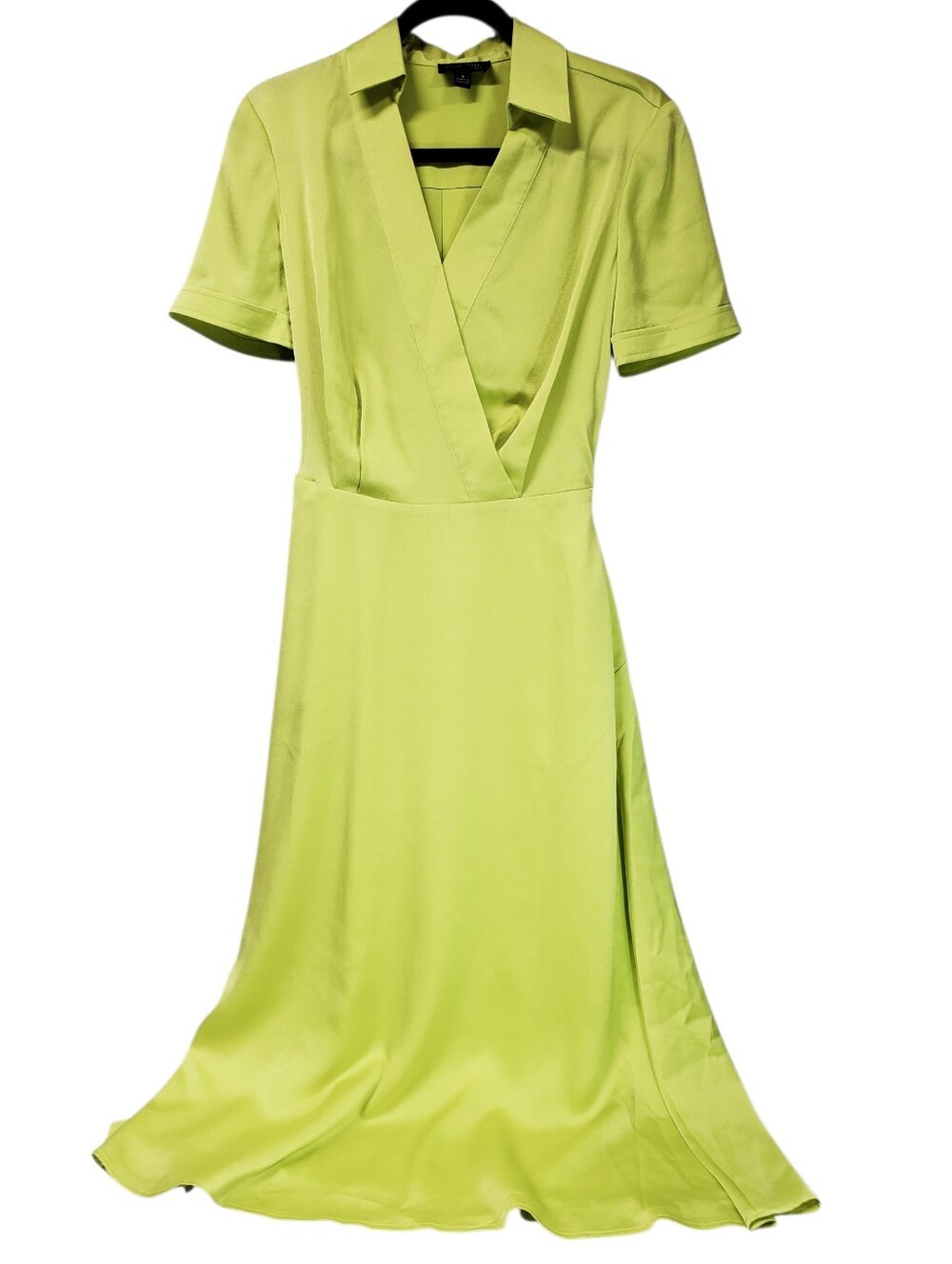 Tahari Aurther S Levine Faux Green Wrap Midi Dress Cocktail Elegant Evening Wear